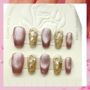 Deherbo Golden Party Wear Press on Reusable and Unbreakable Nails